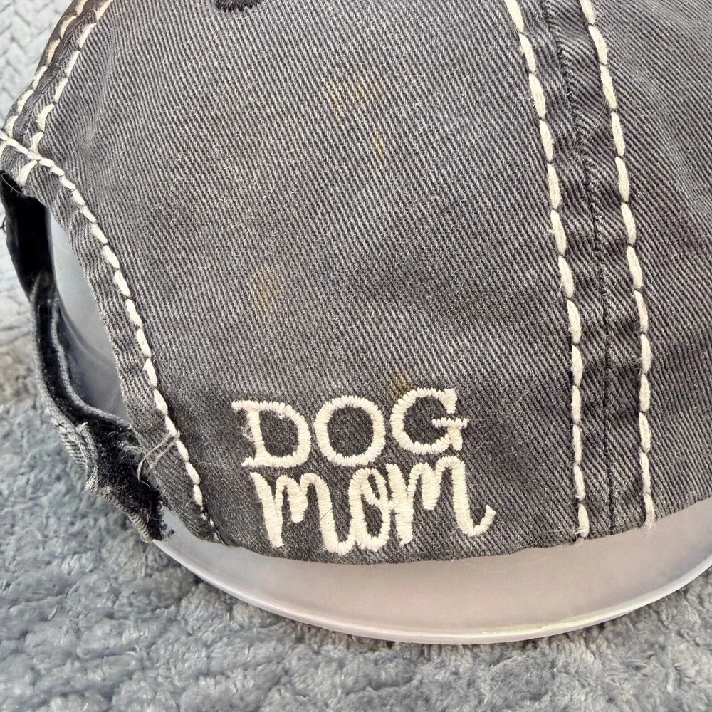 Dog Mom Distressed Baseball Cap Gray Adjustable Hat with Contrast Stitching
